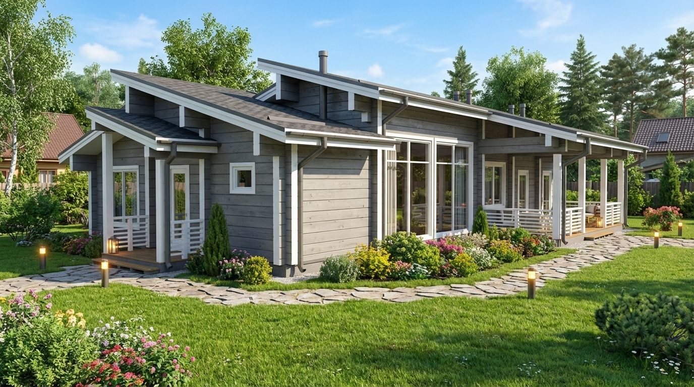 Современный деревянный дом из крашеного клееного безусадочного бруса